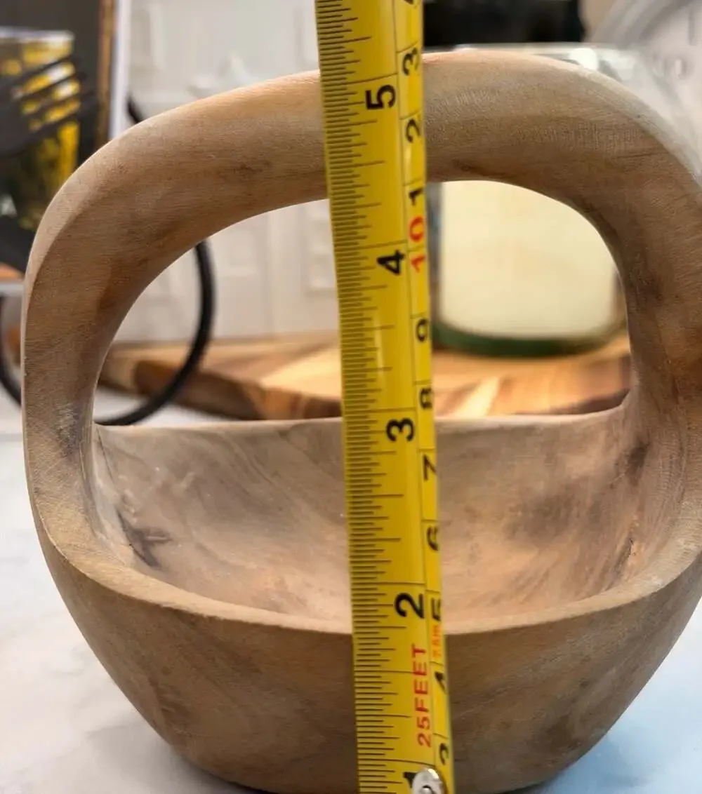 Hand Carved Teak Wood Basket with Handle